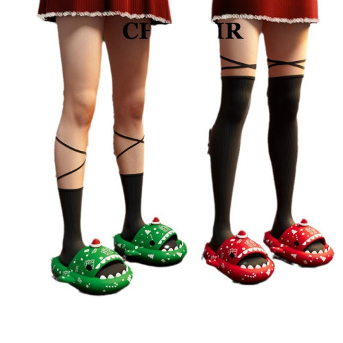 聖誕發光鯊魚拖鞋情侶踩屎感夏季外穿一字拖室內家用