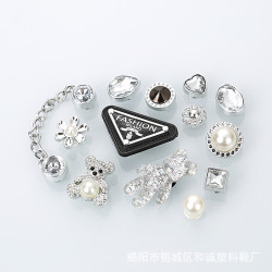 適配Cross洞洞鞋配飾銀色水晶鑽石鏈條配飾可拆卸DIY鞋釦配件
