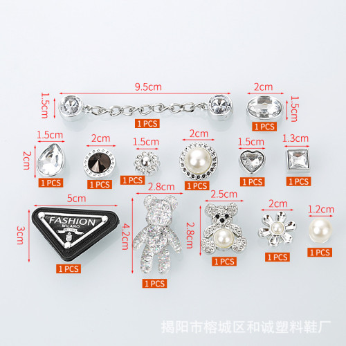 適配Cross洞洞鞋配飾銀色水晶鑽石鏈條配飾可拆卸DIY鞋釦配件 適配Cross洞洞鞋配飾銀色水晶鑽石鏈條配飾可拆卸DIY鞋釦配件