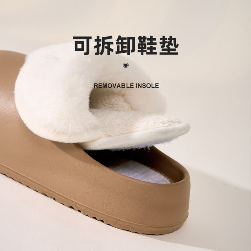 防水拖鞋女新款秋冬季家居防滑室內居家用厚底可拆卸踩屎感棉拖鞋