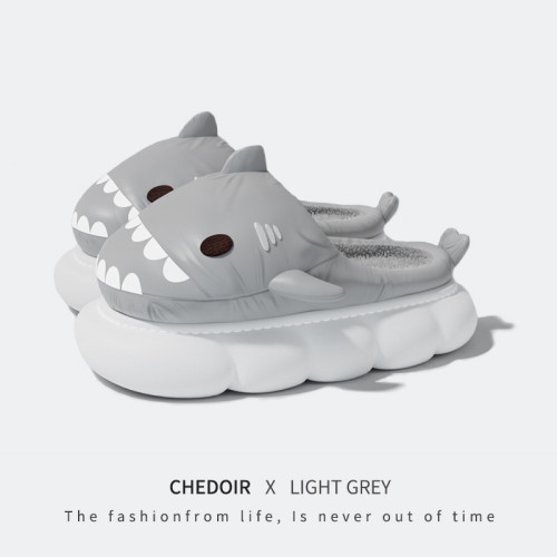 CHEDOIR防水鯊魚棉拖鞋男秋冬毛絨保暖防滑家居耐髒黑色男士拖鞋