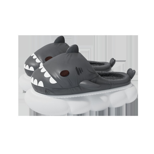 CHEDOIR防水鯊魚棉拖鞋男秋冬毛絨保暖防滑家居耐髒黑色男士拖鞋