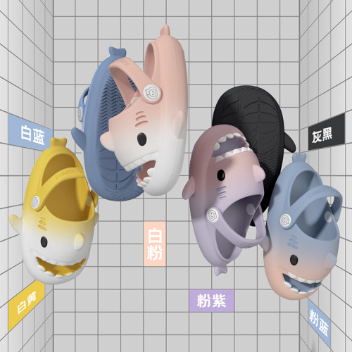 漸變鯊魚兒童拖鞋夏季男童女童可愛軟底防滑室內嬰幼兒寶寶洞洞鞋