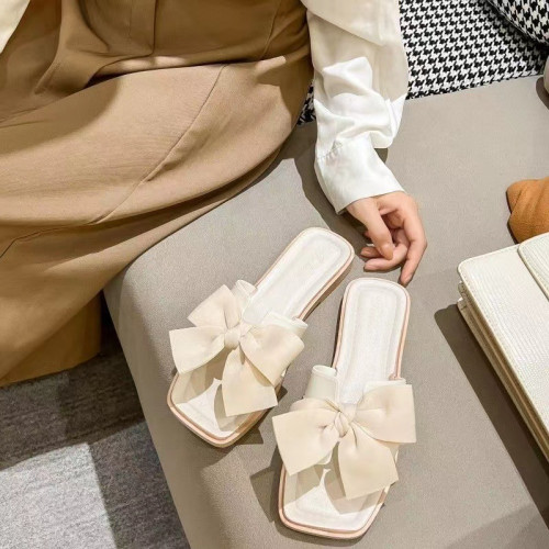 蝴蝶結拖鞋女夏外穿2023新款時尚家居平底防滑仙女風一字涼拖軟底