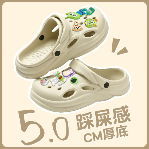 踩屎感洞洞鞋夏季女款外穿戶外厚底防滑包頭半涼拖鞋女士夏季