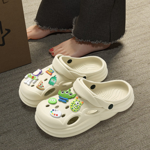 踩屎感洞洞鞋夏季女款外穿戶外厚底防滑包頭半涼拖鞋女士夏季