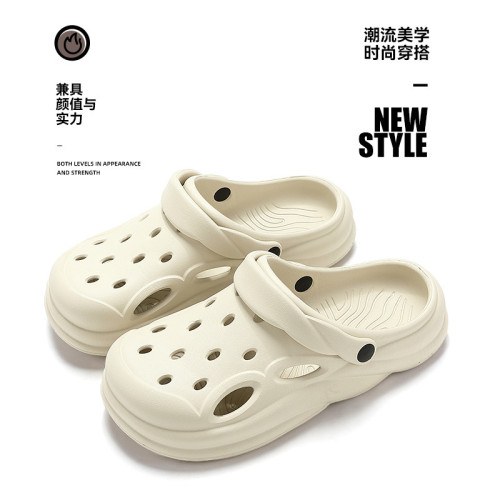 踩屎感洞洞鞋夏季女款外穿戶外厚底防滑包頭半涼拖鞋女士夏季