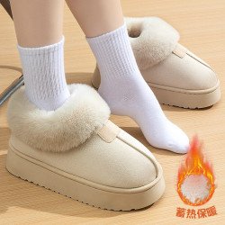 厚底棉拖鞋女款冬季2024新款加絨保暖防滑毛毛全包跟外穿雪地靴女