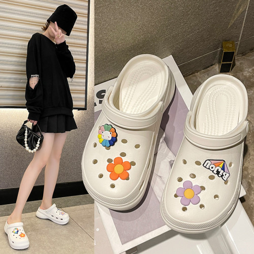 5cn超厚底EVA洞洞鞋花園鞋女沙灘外穿增高輕便防滑外穿包頭松糕鞋