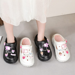 網紅時尚松糕底洞洞鞋女厚底增高防滑可愛卡通沙灘涼拖外穿秋夏季