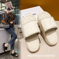 踩屎感拖鞋女夏外穿新款防滑小衆高級感涼拖魔術貼紋路一字拖