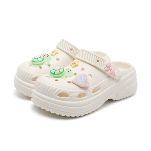 卡通可愛網紅烏龜洞洞鞋女士拖鞋夏季包頭鞋帶跟外穿女生沙灘鞋