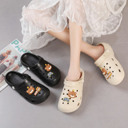 2025新款可愛小熊情侶洞洞鞋踩屎感居家外穿時尚休閒花園鞋涼拖鞋