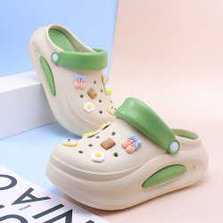 夏季厚底增高洞洞鞋踩屎感女款外穿運動防滑涼鞋海邊沙灘 包頭拖