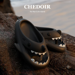 2024春夏新款鯊魚人字拖夏厚底男女同款外穿沙灘EVA涼拖