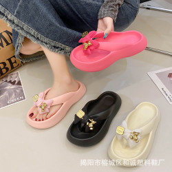 泰國EVA拖鞋女新款蝴蝶熊一字厚平底休閒沙灘拖外穿