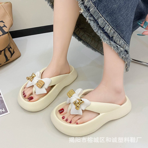 泰國EVA拖鞋女新款蝴蝶熊一字厚平底休閒沙灘拖外穿