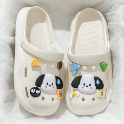 無語狗洞洞鞋女款夏季2024新款卡通外穿厚底踩屎感防滑包頭半拖鞋