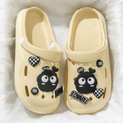 煤球洞洞鞋女款夏季2024新款卡通外穿厚底踩屎感防滑包頭半拖鞋
