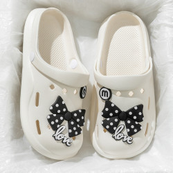 蝴蝶結洞洞鞋女款夏季2024新款卡通外穿厚底踩屎感防滑包頭半拖鞋