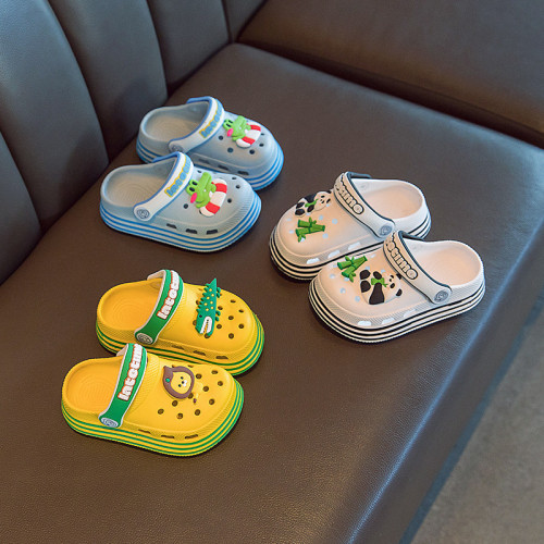 卡通獅子鱷魚兒童拖鞋夏季男童女童2024新款軟底防滑寶寶洞洞鞋