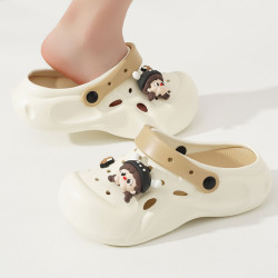 雙色洞洞鞋女透氣防滑踩屎感軟底涼鞋eva夏季外穿厚底包頭涼拖鞋