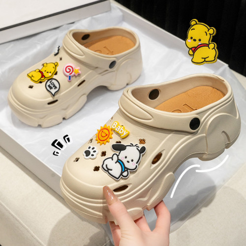 高厚底洞洞鞋女夏季新款時尚外穿踩屎感沙灘鞋防滑包頭半拖鞋女 高厚底洞洞鞋女夏季新款時尚外穿踩屎感沙灘鞋防滑包頭半拖鞋女