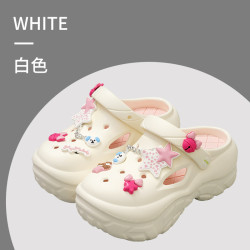 網紅時尚松糕底洞洞鞋女厚底增高防滑可愛卡通沙灘涼拖外穿秋夏季