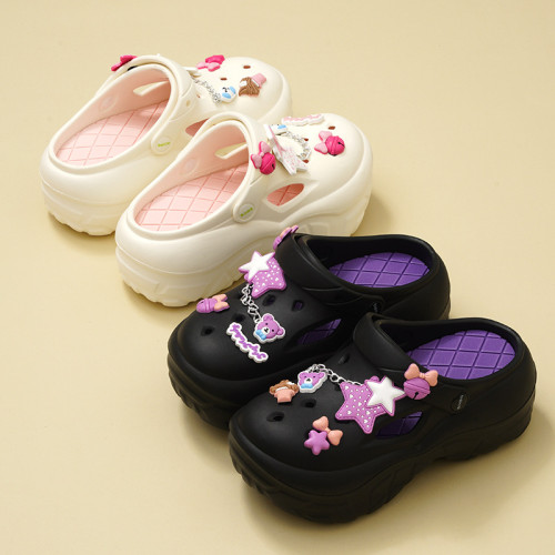 網紅時尚松糕底洞洞鞋女厚底增高防滑可愛卡通沙灘涼拖外穿秋夏季