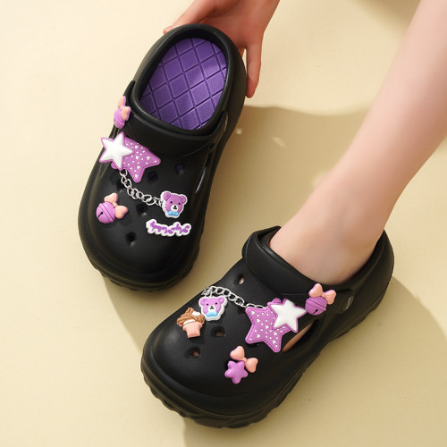 網紅時尚松糕底洞洞鞋女厚底增高防滑可愛卡通沙灘涼拖外穿秋夏季