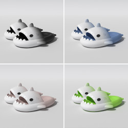 踩屎感漸變鯊魚情侶拖鞋男夏季外穿軟底防滑eva卡通厚底涼拖鞋女