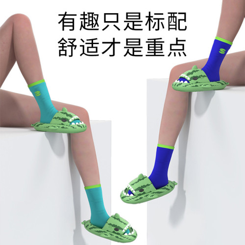 踩屎感漸變鯊魚情侶拖鞋男夏季外穿軟底防滑eva卡通厚底涼拖鞋女