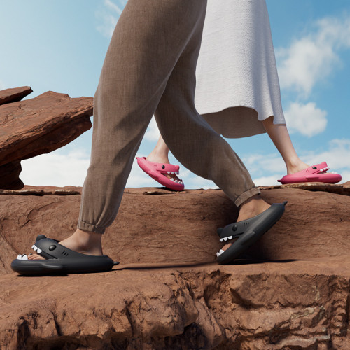 鯊魚人字拖男士夏外穿2024新款EVA厚底夾角涼拖海邊沙灘防滑拖鞋