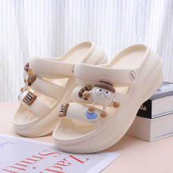 夏季新款卡通小煤球涼拖鞋女網紅居家室內家用厚底踩屎感拖鞋