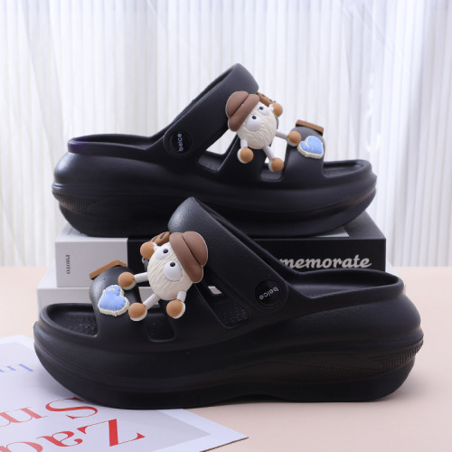 夏季新款卡通小煤球涼拖鞋女網紅居家室內家用厚底踩屎感拖鞋