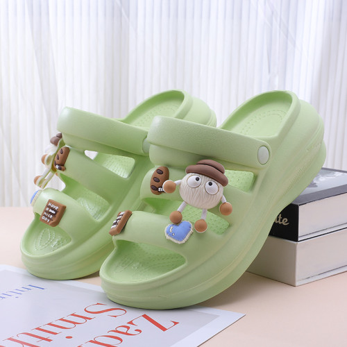 夏季新款卡通小煤球涼拖鞋女網紅居家室內家用厚底踩屎感拖鞋