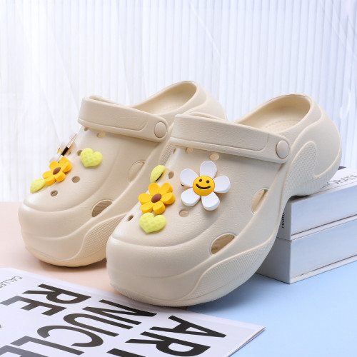 新款黃色太陽花洞洞鞋女鞋花笑臉花可愛卡通鞋可拆卸diy沙灘涼拖 新款黃色太陽花洞洞鞋女鞋花笑臉花可愛卡通鞋可拆卸diy沙灘涼拖