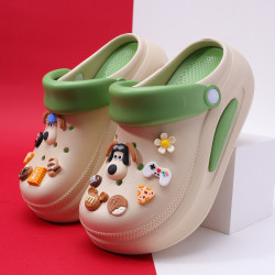 可拆卸厚底洞洞鞋女夏新款居家防滑增高沙灘踩屎感卡通涼拖鞋外穿