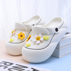 太陽花洞洞鞋女夏季厚底防滑涼拖鞋夏天兩穿包頭拖鞋女外穿踩屎感