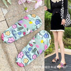 新款卡通花朵拖鞋女夏季室內家居防滑平底軟底一字拖外穿涼拖鞋女