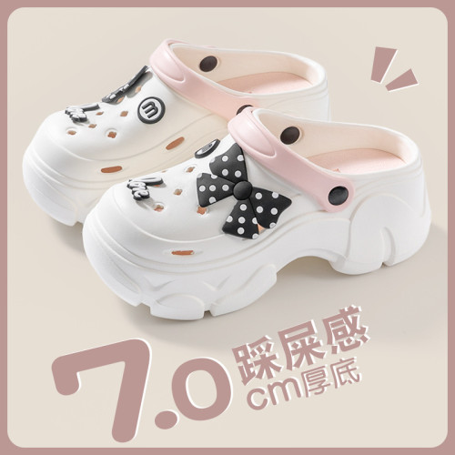 厚底洞洞鞋女士2024新款涼鞋夏季外穿增高沙灘防滑eva包頭涼拖鞋