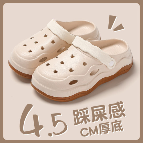 踩屎感洞洞鞋女士夏季外穿2024新款簡約厚底時尚海邊沙灘包頭拖鞋