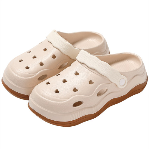 踩屎感洞洞鞋女士夏季外穿2024新款簡約厚底時尚海邊沙灘包頭拖鞋