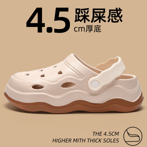 踩屎感洞洞鞋女士夏季外穿2024新款簡約厚底時尚海邊沙灘包頭拖鞋