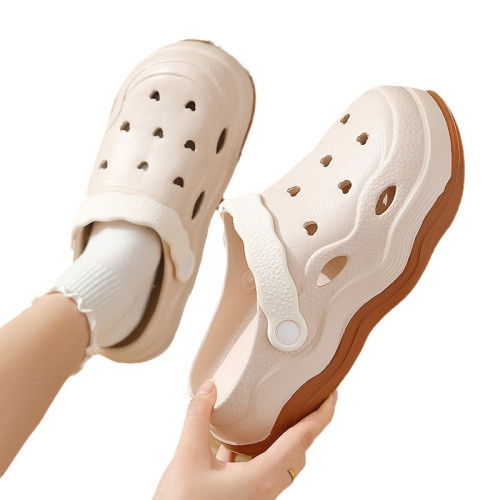 踩屎感洞洞鞋女士夏季外穿2024新款簡約厚底時尚海邊沙灘包頭拖鞋