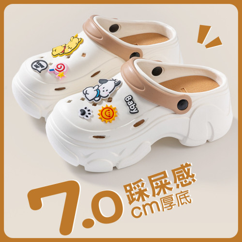 厚底增高洞洞鞋女款2024新款夏季外穿防滑包頭eva沙灘涼鞋女夏天