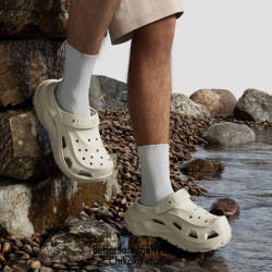 機甲洞洞鞋男夏季外穿DIY防滑透氣EVA涼拖女沙灘鞋綁帶包頭拖鞋