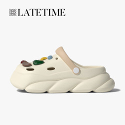 7cm厚底洞洞鞋夏季外穿軟底可愛女生雙色可拆卸鞋墊增高包頭涼鞋