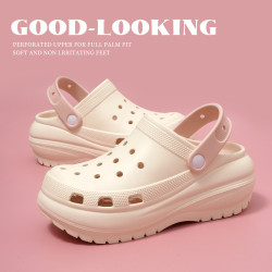 eva洞洞鞋光輪踩屎感女新款增高涼鞋松糕厚底外穿包頭沙灘涼拖鞋