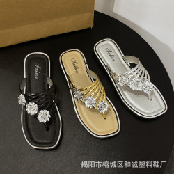 時尚潮厚底銀色人字拖女鞋2024夏季外穿夾趾拖鞋海邊涼拖女款鞋子